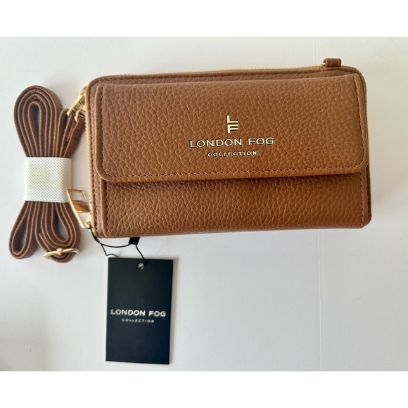 London Fog Handbags - London Fog Wristlet Pebbled Brown Cognac Tan Faux Leather Daisy